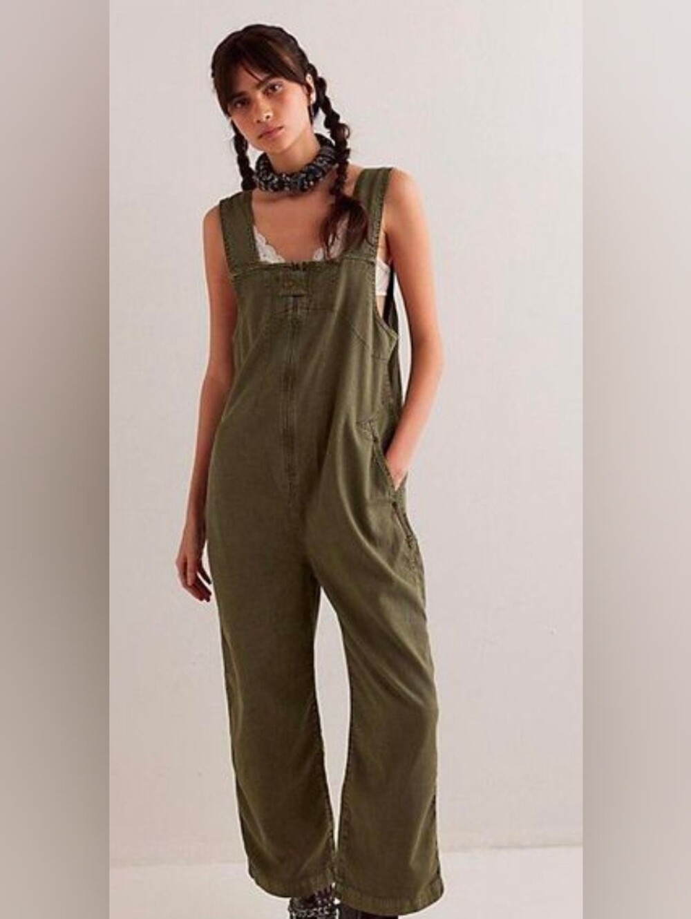 We The Free High Roller Jumpsuit Olive Green Size S